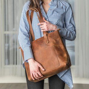 Leather Tote - Medium - Full Grain Saddle